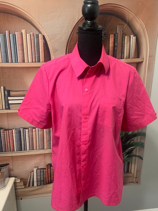 Foxcroft Tops - Pink Short Sleeve Collar Shirt